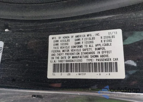 2013 Honda Accord Ex-L z USA, uszkodzony, nr VIN 1HGCT1B86DA010093